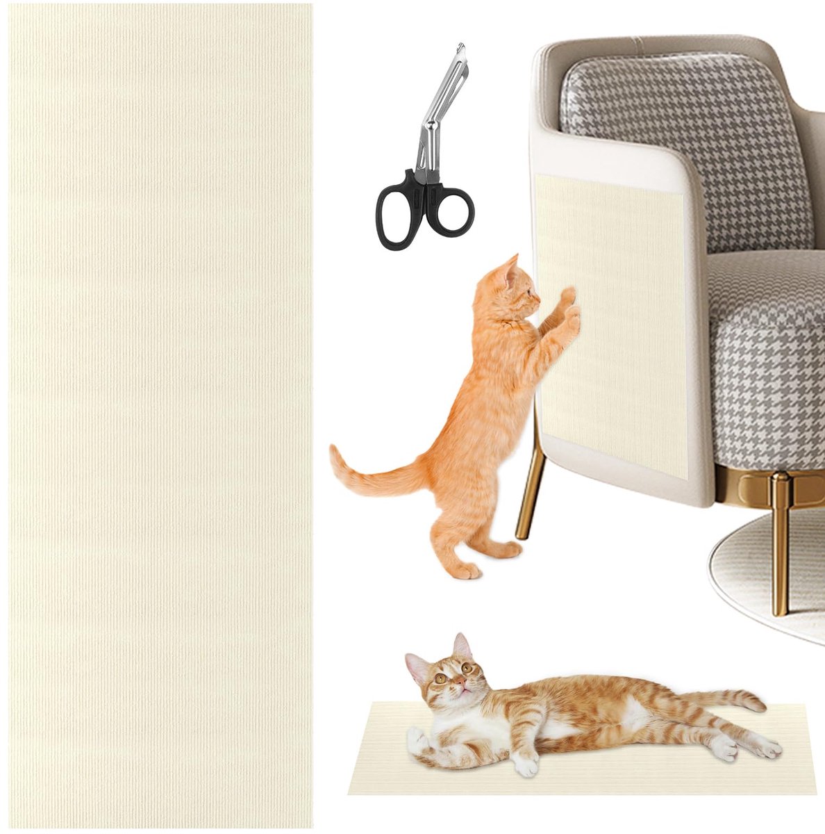 200 × 40 cm, zelfklevende krabplank voor katten, trimbare krabmat, anti-kras meubelbeschermer voor muren, vloeren, banken, beige