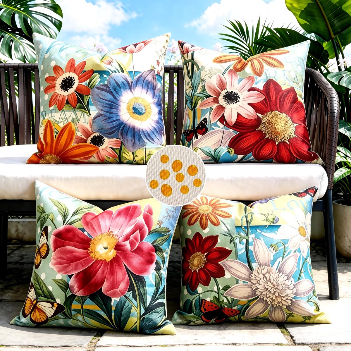 Cushion Covers 40 x 40 cm - Waterproof Linnen - Set van 4 - Kleurrijke bloemen voor buiten - ShopVlot