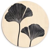 WallCircle® Wandcirkel 60x60 cm - Muurcirkel Bladeren - Minimalistisch - Zwart - Muurdecoratie woonkamer - Wanddecoratie slaapkamer - Kamer decoratie accessoires - Ronde schilderijen