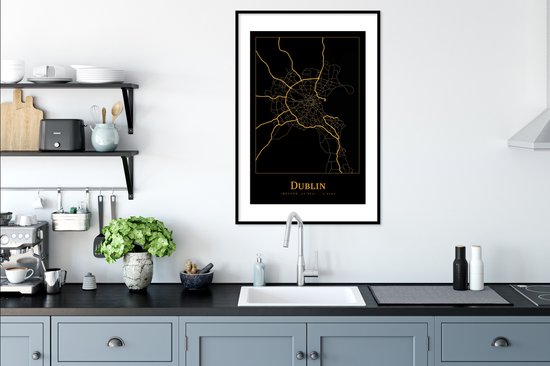 Cadre photo avec affiche - Carte - Dublin - Or - Zwart - 60x90 cm - Cadre pour affiche