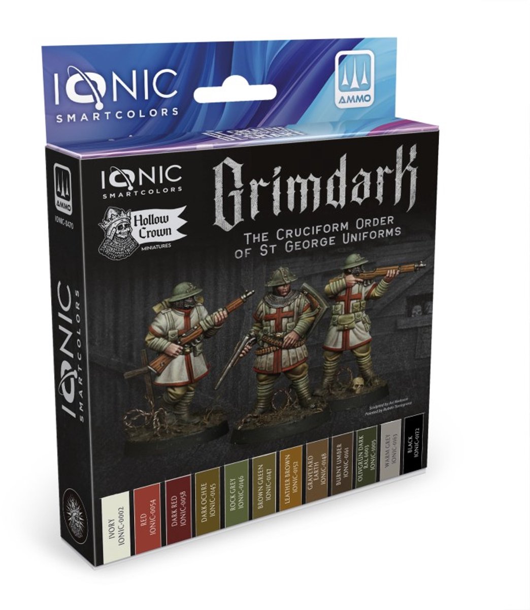 AMMO by Mig Jimenez Hobbyverf Acrylverf - MIG IO0470 Ionic Smart Colors - Grimdark The Cruciform Order of St George Uniforms Kleurenset - Acryl Set 12x20ml Verf set - 12x 20 ml