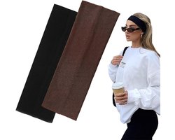 7 cm brede zwarte hoofdbanden voor dames en heren, Yedtreg 2-pack modieuze hoofdbanden voor dameshaar, zachte stof rekbare haarbanden voor make-up, yoga, hardlopen, sport