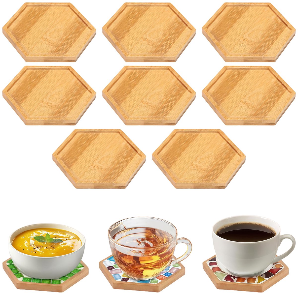 8 Ronde Bamboe Onderzetters om te Schilderen, DIY Houten Mozaïek Knutselkit voor Volwassenen, Hittebestendige en Natuurlijke Bamboe Glazen Ondersets