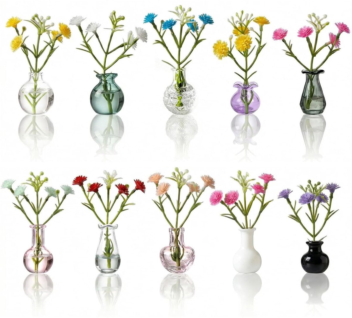 10-delige Mini Vazen Set, Kleine Glazen Vazen Met Magneet Koelkastmagneten, Kleine Bloemenvazen Vaas Glas Voor Koelkast Kast Whiteboard Tafeldecoratie Lente Cadeau