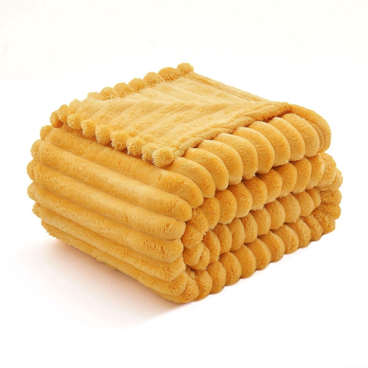 Fleece plaid, zachte warme comfortabele deken voor bank, corduroy-look, pluizige deken voor bed, slaapkamer, bank, onderweg, kinderen, 125 x 150 cm, oranje