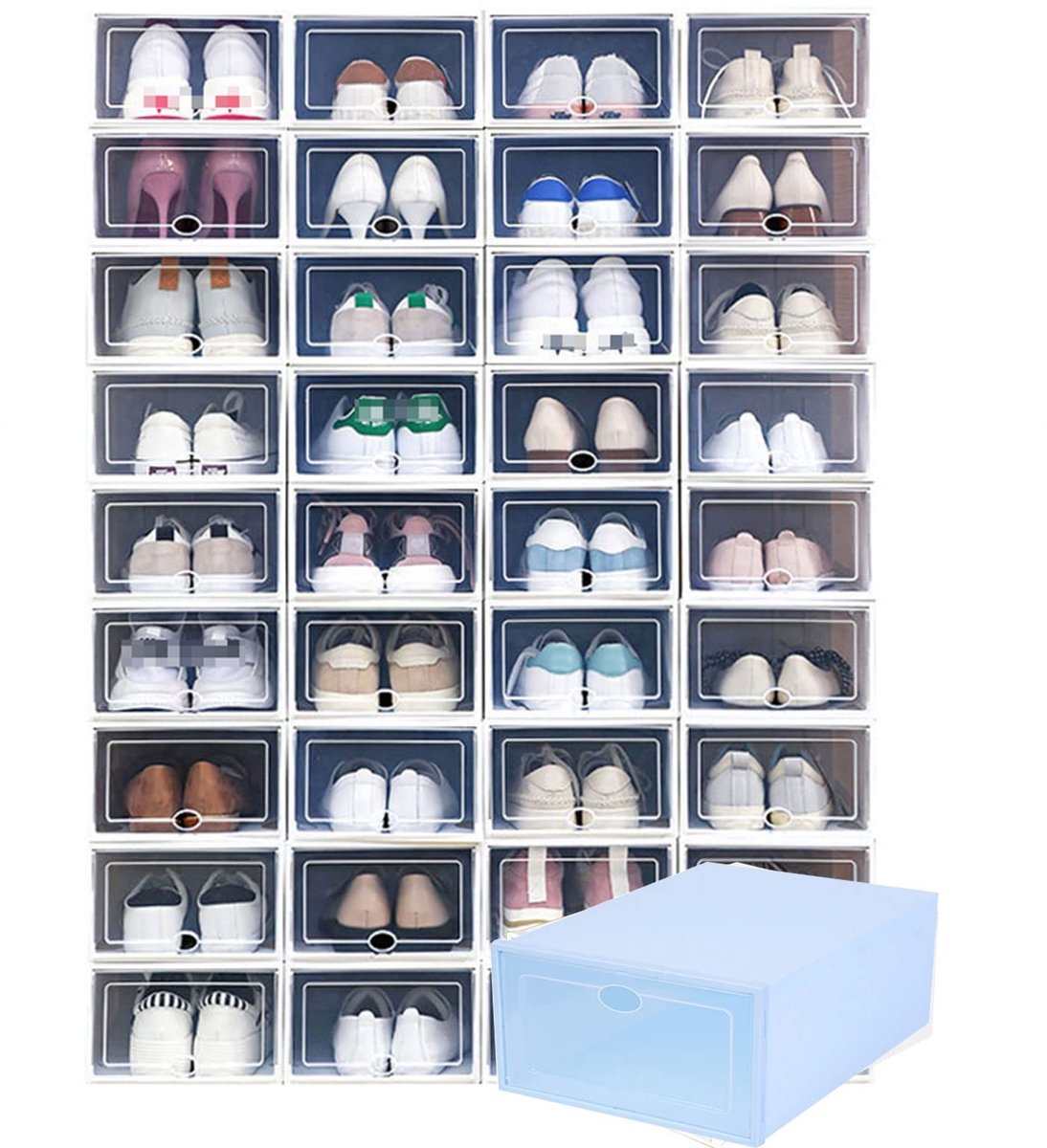 Schoenendoos met neerklapbare voorkant, stapelbare plastic schoenendoos met doorzichtige deur, als schoenenopbergdoos en doorzichtige schoenendoos, for display-sneakers, eenvoudige montage (Color : B