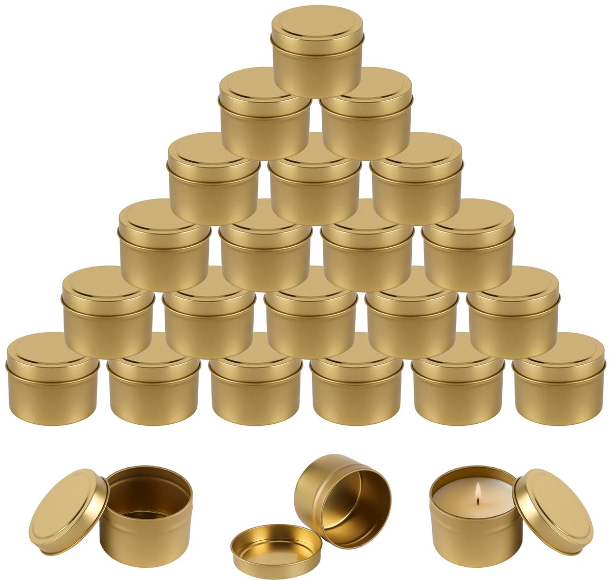 Lege kaarsenblikjes met deksel, 120 ml, 24 stuks, 120 ml, gouden metalen kaarsblikjes, kaarsblikjes om kaarsen te gieten, kaarsenhouders voor doe-het-zelf, handwerk, sieraden, kaarsen maken