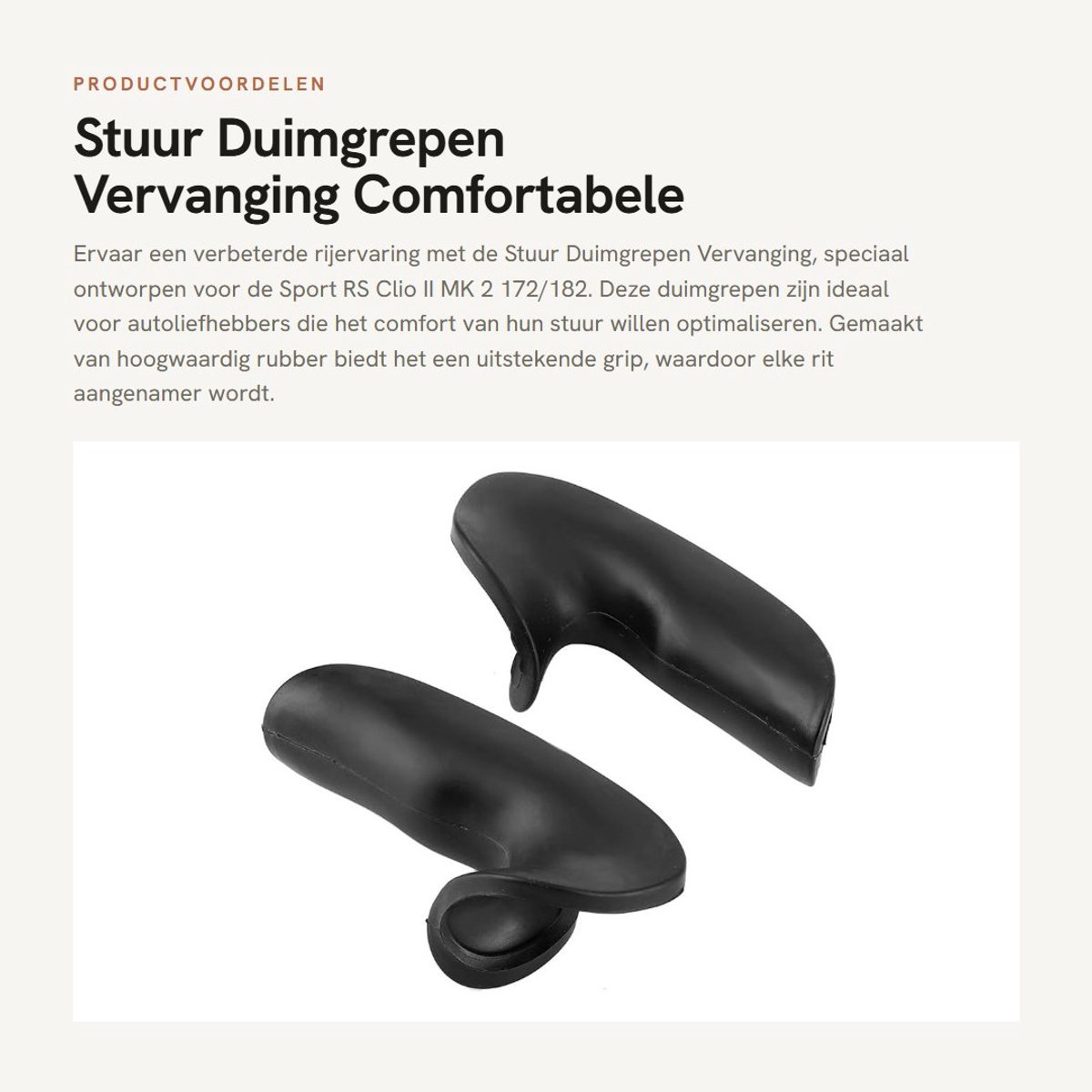 Dailygoods- Stuurduimgrepen Vervanging - Hoogwaardig Rubber - Compatibel met Sport RS Clio II MK 2 172/182 - Eenvoudige Installatie - Aangename Grip - OEM-goedgekeurd - Stuurhandvatten