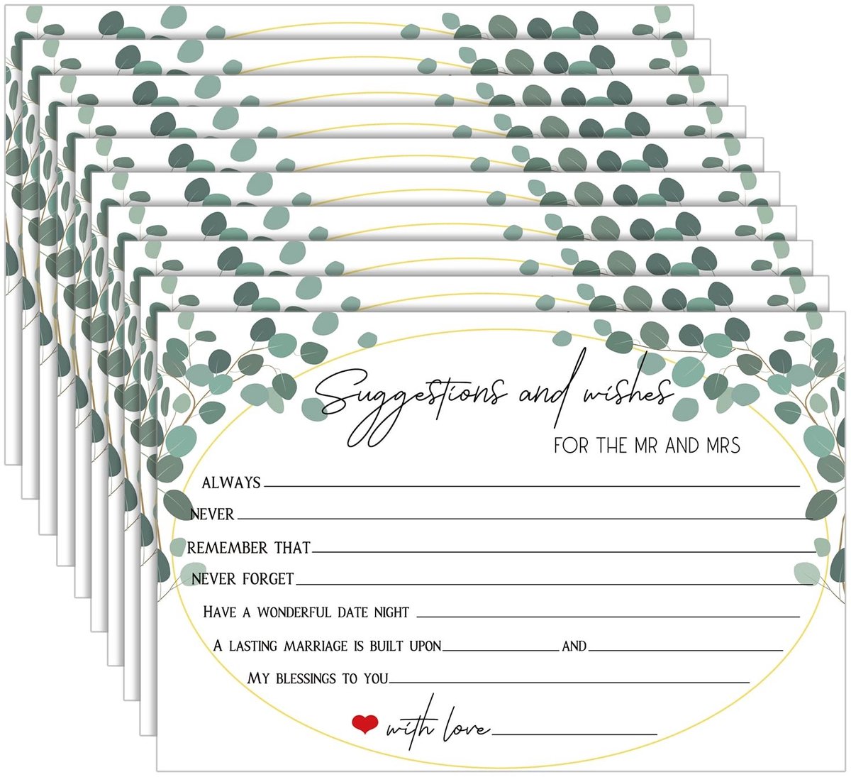Dailygoods- Bruiloftsadvieskaarten 50 Stuks - Huwelijksadvies/Wensenkaarten - Groen/Wit - Karton - 15x10cm - Elegant Ontwerp