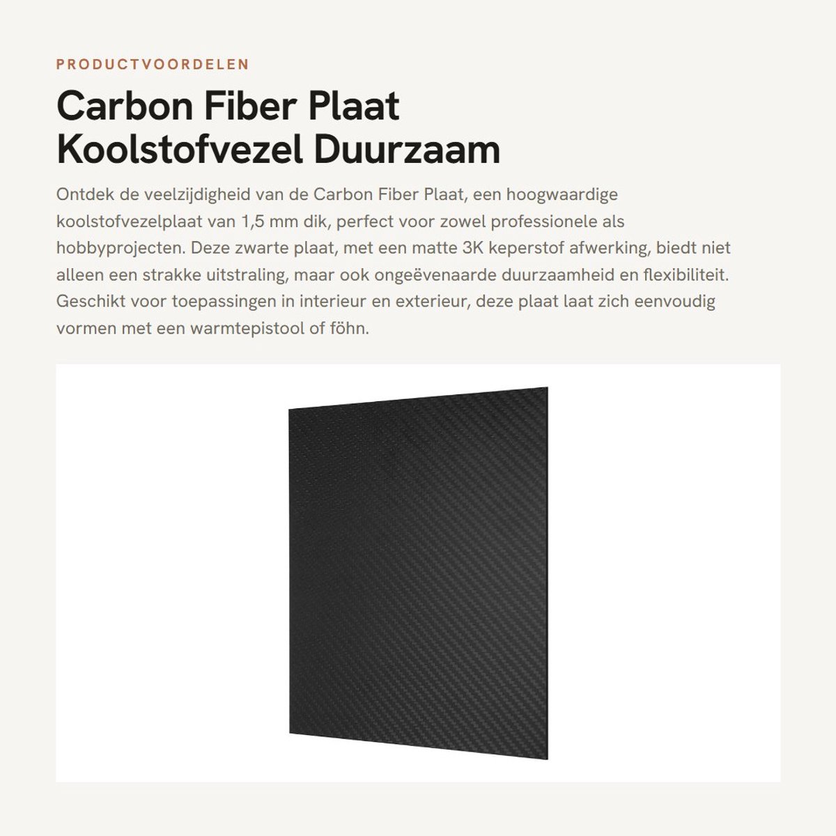 Dailygoods - Carbon Fiber Plaat - Koolstofvezel - Duurzaam en flexibel - Zwart - 3K keperstof - Ideaal voor interieur en exterieur - 1,5 mm dik