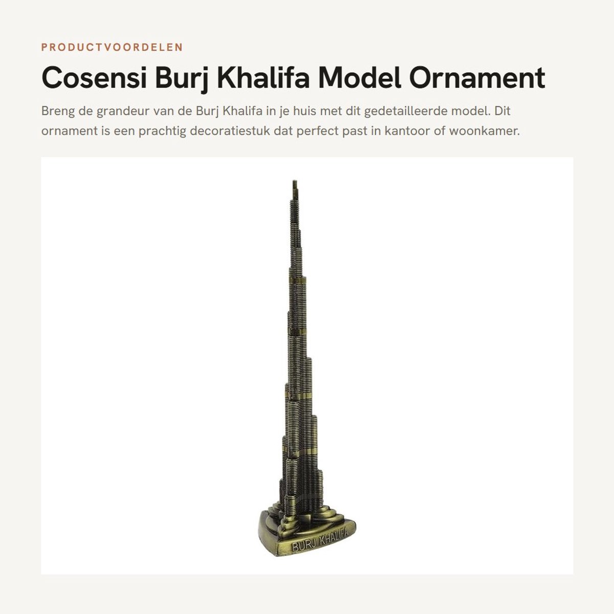 Dailygoods- Torenmodel 18cm - Burj Khalifa Souvenir - Architectuur Ornament - Legering Model - Metalen Decor - Vintage Ontwerp - Architectuurmodel