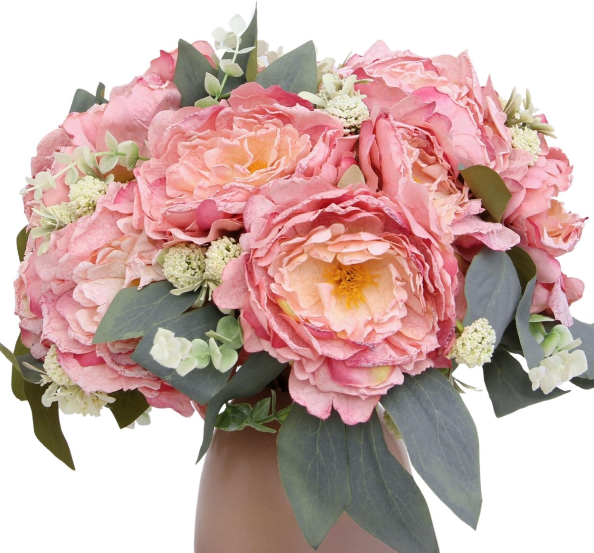Dailygoods- Kunstbloemen Pioenrozen Boeket - 12 Zijde Bloemen - Hoogte 40 cm - Buigzame Stelen - Binnen/Buiten Decoratie - Realistische Uitstraling - Nep Bloemen