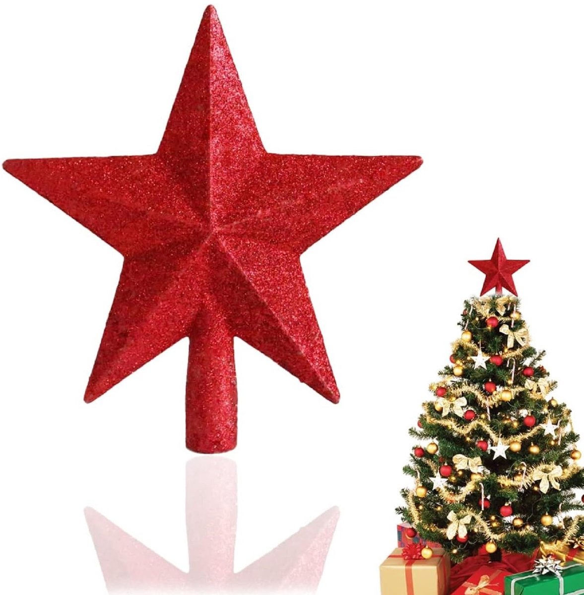 Dailygoods- Kerstboompiek 19 cm - Glinsterende Ster - Feestelijke Kerstdecoratie - Ster voor Boompiek - Duurzaam PVC - Ideale Boomtopper - Kerstboomtopper