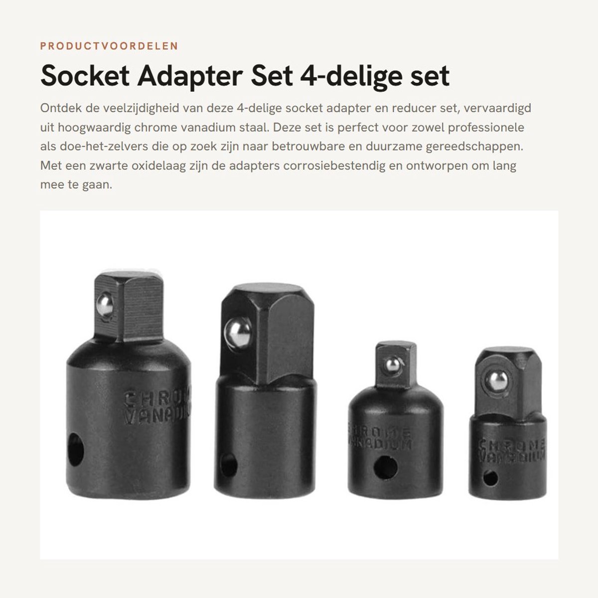 Dailygoods - Socket Adapter Set - 4-delige set voor verschillende maten - Chrome Vanadium staal - Reducer set - Geschikt voor diverse klussen - 1/4, 3...