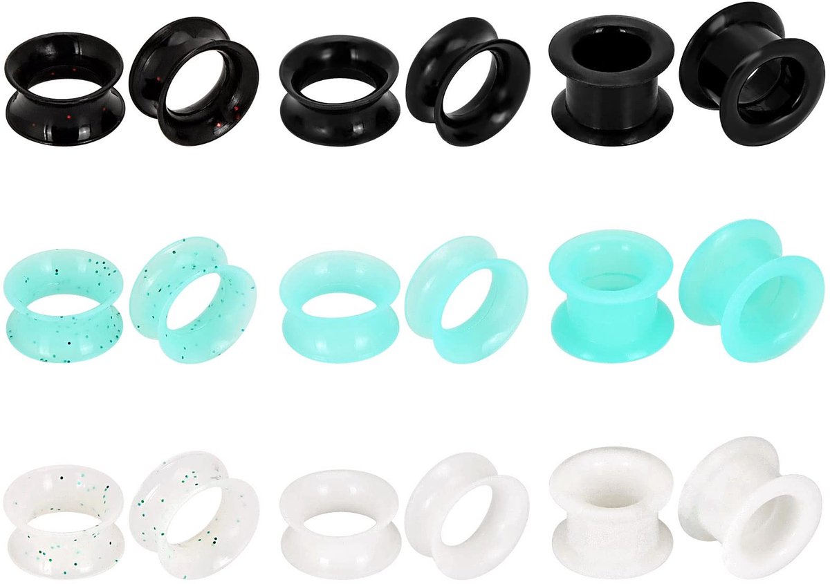 Dailygoods- Oortunnels Set van 18 Stuks - Zwart/Turquoise/Wit - Siliconen - Lichtgewicht - Huidvriendelijk - Geschikt voor Gevoelige Oren - Oorbellen