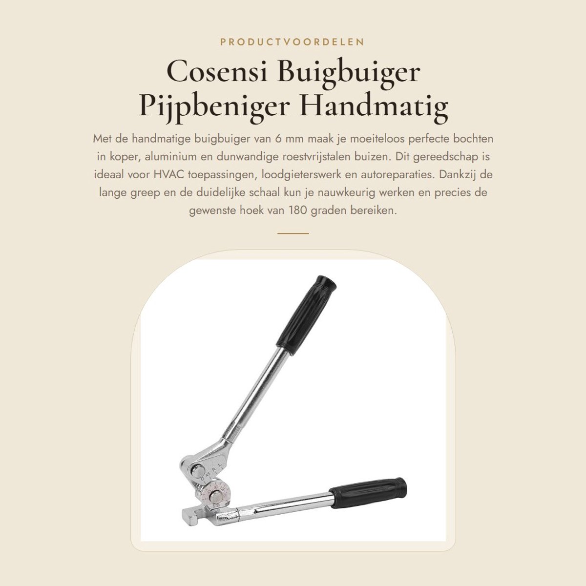 Dailygoods- Buigbuiger 6 mm - Handmatig Buiggereedschap - Pijpbuiger - Voor Koper/Aluminium/Roestvrij Staal - Lange Greep - Nauwkeurige Schaal
