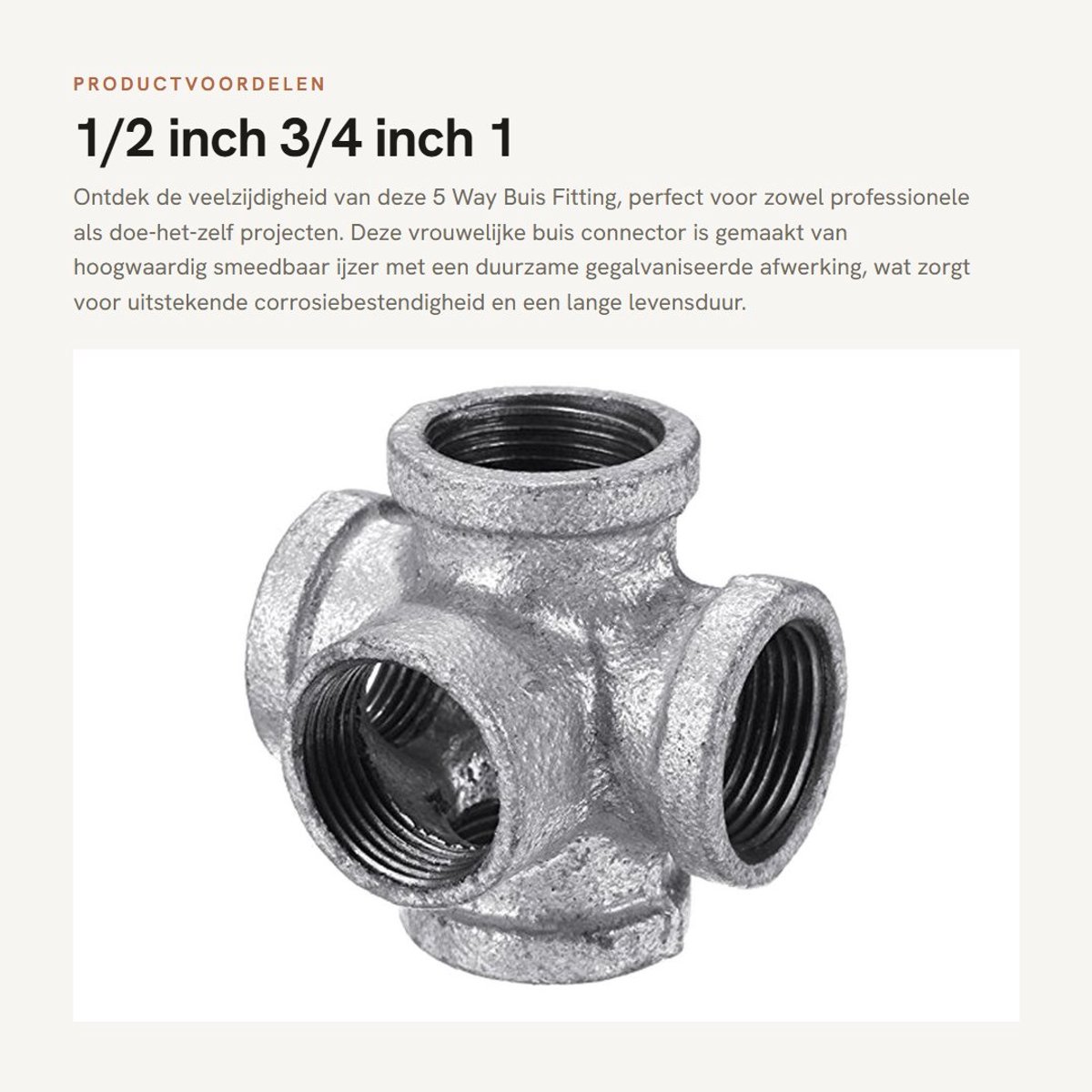 Dailygoods- Buisfitting 1 Inch - Outlet Cross - Vrouwelijke Aansluiting - Smeedbaar IJzer - Gegalvaniseerd - Duurzaam en Corrosiebestendig - Pijpconnector