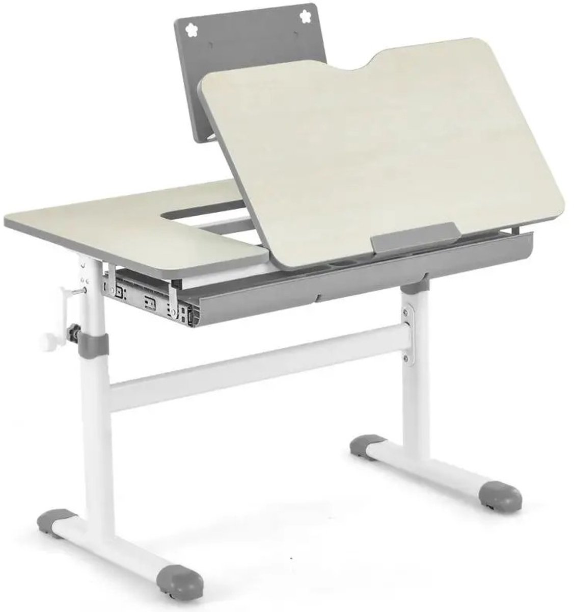 Dailygoods Verstelbaar kinderbureau met kantelbaar blad en lade, ergonomische kinderbureautafel grijs