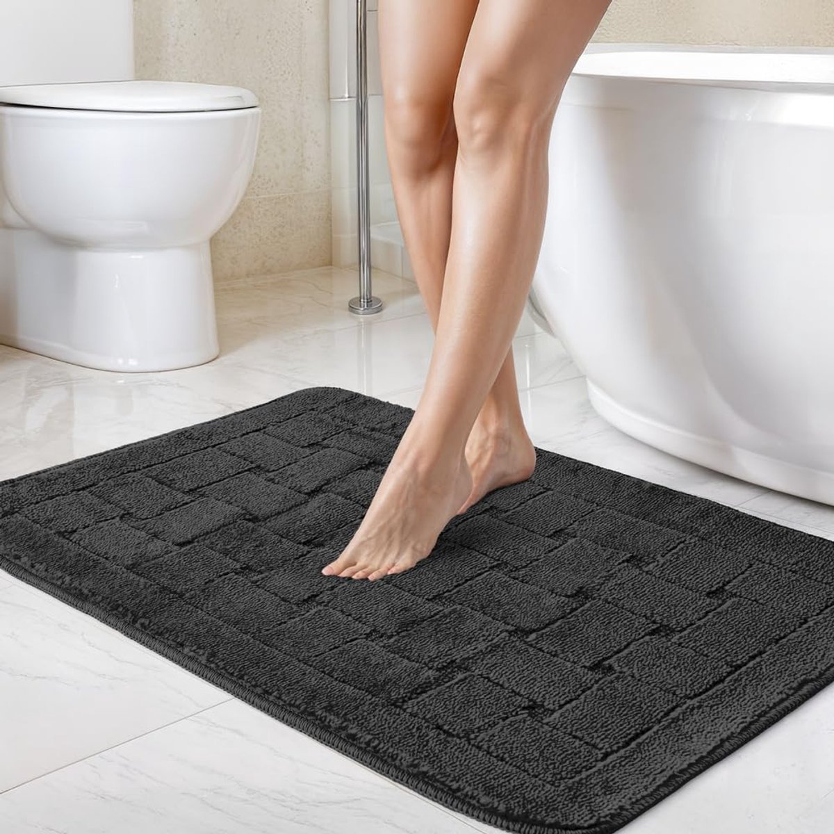 Badmat Orkney - Douchemat Vloerkleed - Veilig Douchen - Antislip Gecoate Achterkant - 45x75cm - Zwart