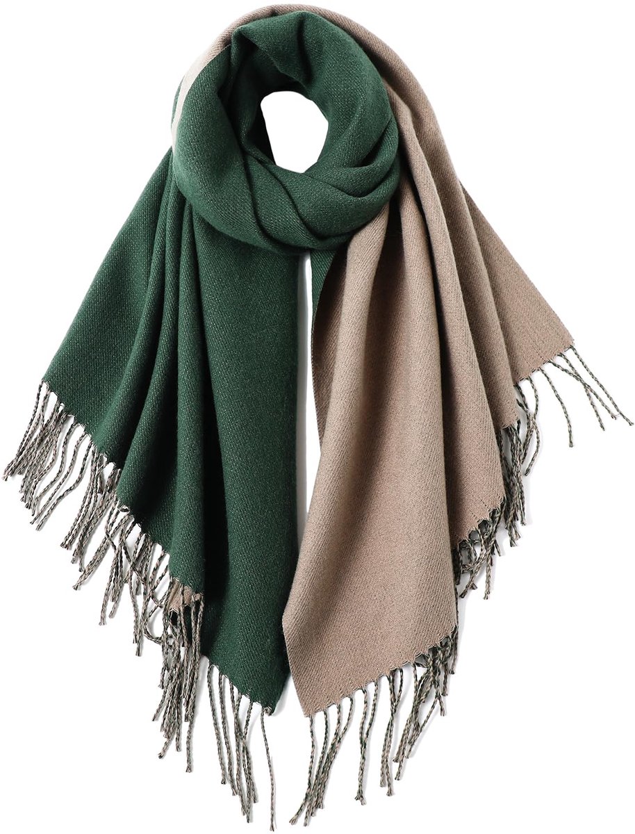 Sjaal voor dames, pashmina, stola, warm, tweekleurig, met kwastjes, franjes, voor dames, avondkleding, bruiloft, feestelijk, XXL, sjaals, herfst, winter, eenkleurig, dekensjaal, herbruikbaar