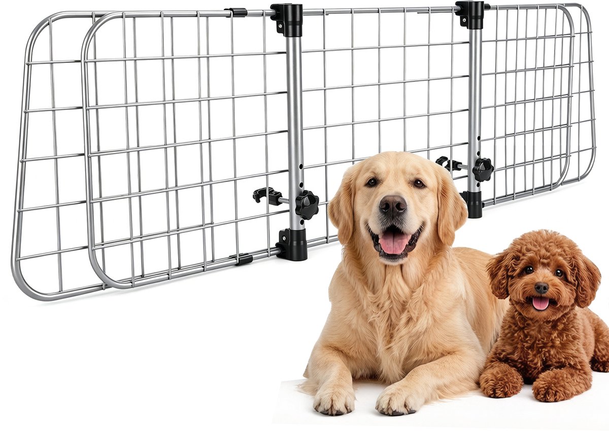 Nobleza Hondenrek auto - universeel - autorek hond - kofferbak - bagagerek - verstelbaar - L96-145/B30 cm - Zilver