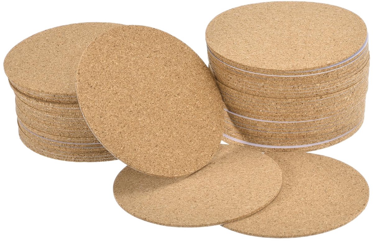 Ronde onderzetters, 95 mm, kurk, dikte 2 mm, met lijm, 50 stuks
