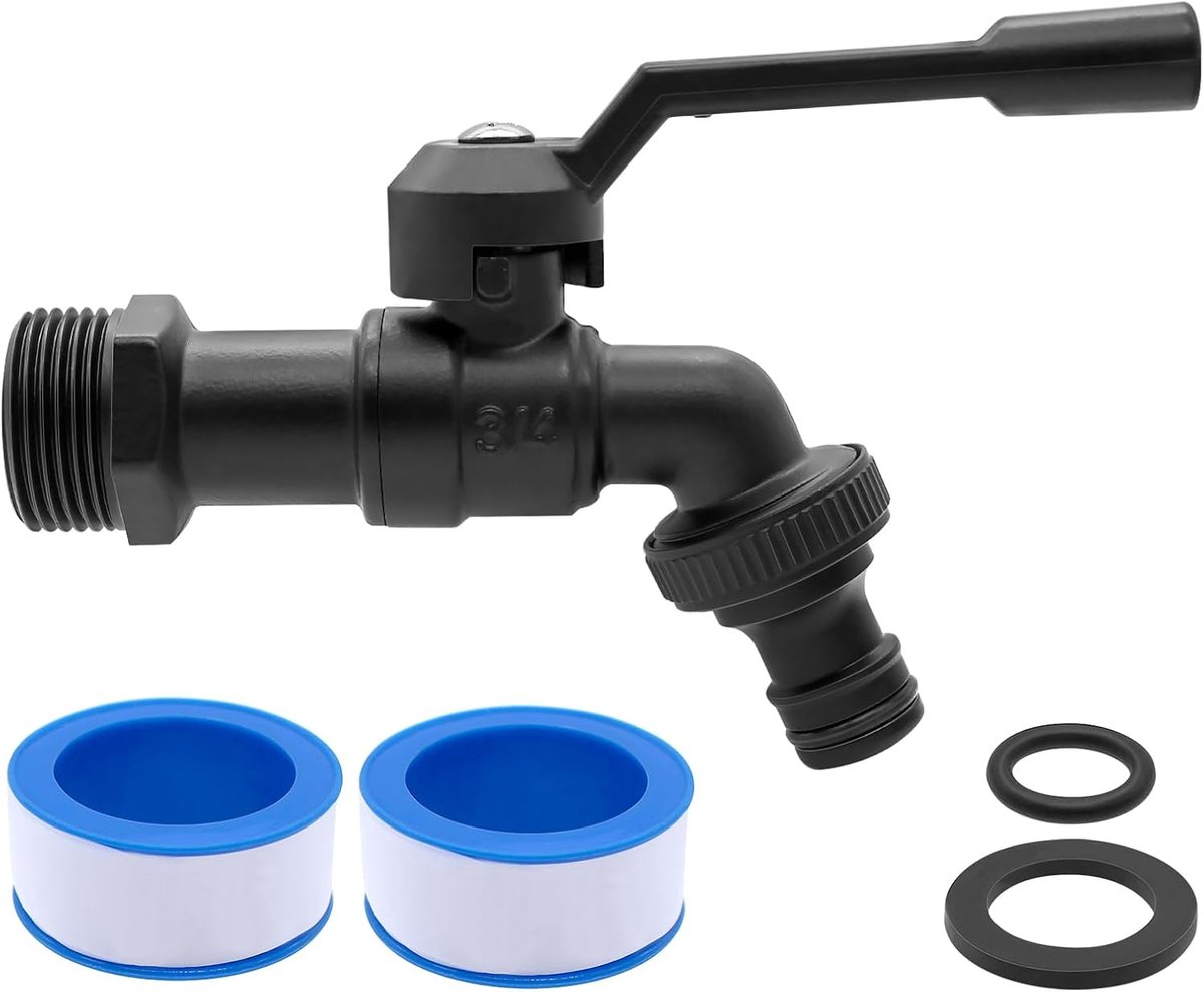 3/4 inch buitenkraan van messing, kogelkraan, vorstbestendig tot -20℃, hittebestendig tot 120℃, buitenwaterkraan met slangaansluitingen (Zwart)