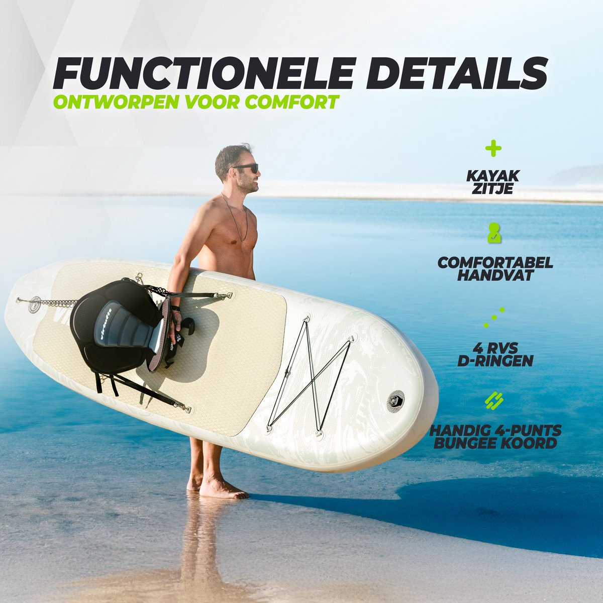 VirtuFit Cruiser Opblaasbaar SUP Board 305 cm - Max. 180 kg - Complete Set - Incl. Kajak Zitje, Peddel, Pomp, Tas & GoPro-mount - Stand Up Paddle Board - Roze – foto 7