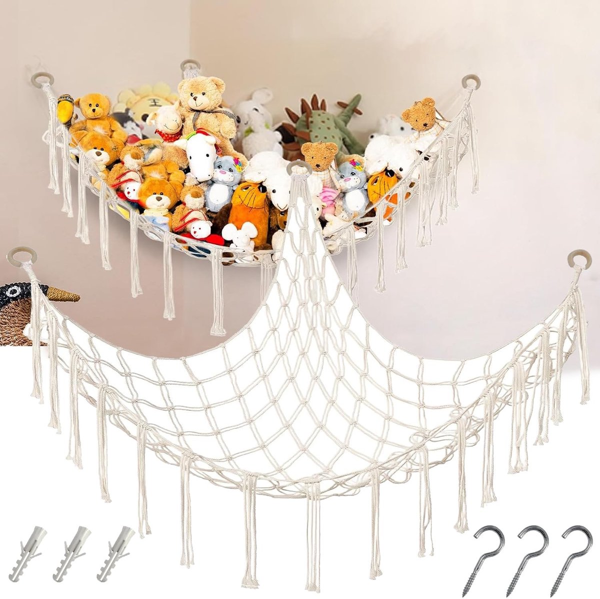 Dailygoods- Speelgoedhangmat met opslag voor pluche dieren - Hangende Opberger - Opbergnet - Opberg etui - Kinderspeelgoed - Ruimtebesparend ontwerp