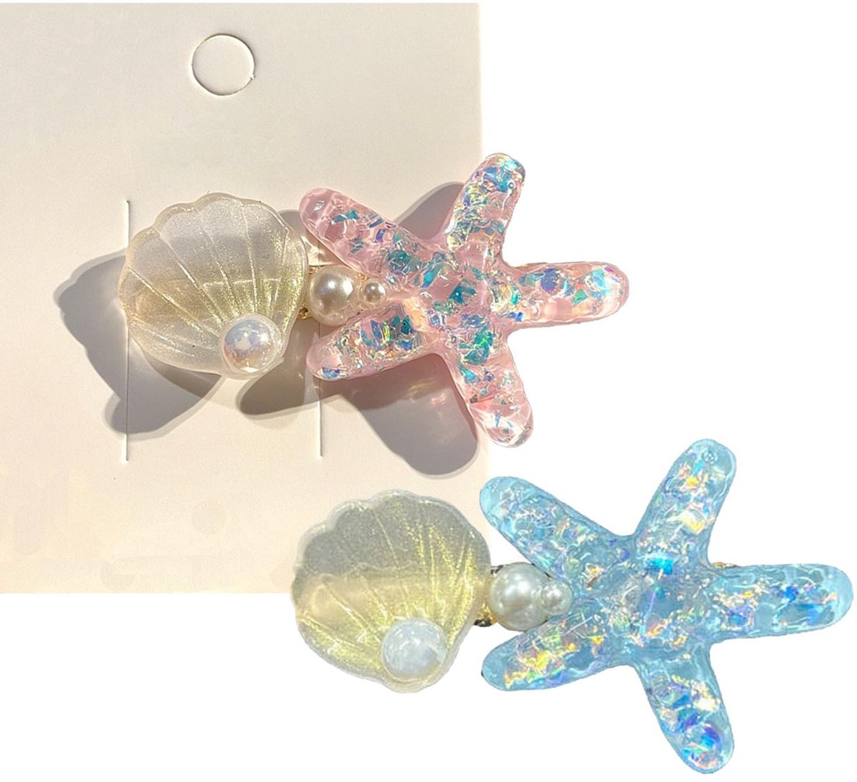 Dailygoods- Haarkaarten 2 Stuks - Schelp/Zeester - Haarspelden - Schattige Haarspeld voor Vrouwen/Meisjes - Flexibel Ontwerp - Basisclipgrootte 6 cm