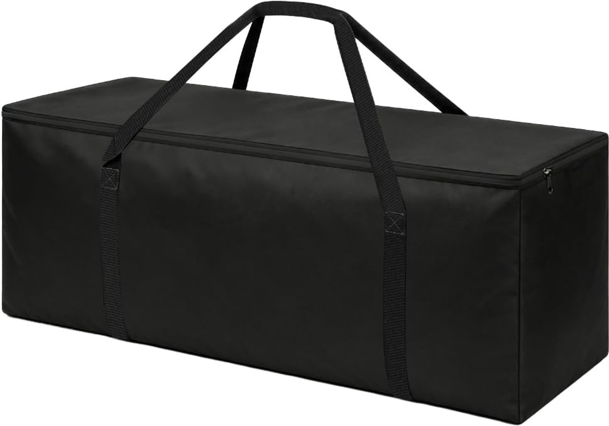 Tuinopbergtas Meubelzitting Buitenkussens Hoezen Opbergtas met Rits en Handgrepen, Heavy Duty Scheurbestendige 420D Oxford Stof Waterdichte Tas voor Kussens, Anti-UV, Zwart 128 x 32 x 50 cm