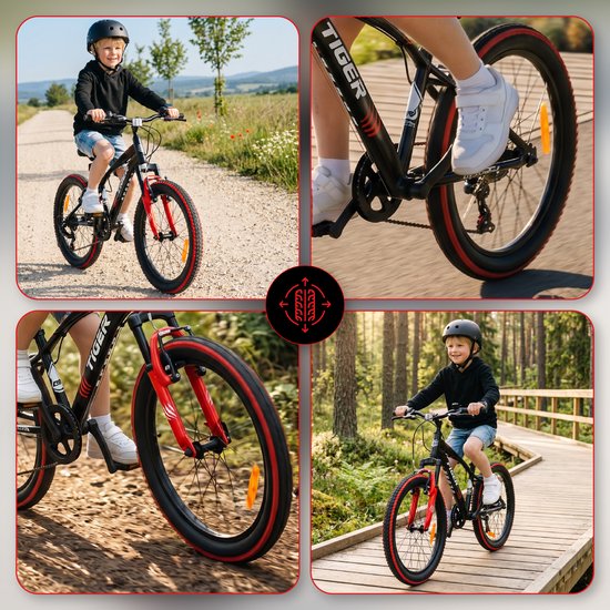 Tiger Bike Kinderfiets voor jongens 20 inch wielmaat te kiezen uit 6 versnellingen Shimano van 6 tot 10 jaar in hoogte verstelbaar (Rood Zwart) van Tiger Bike — afbeelding 2