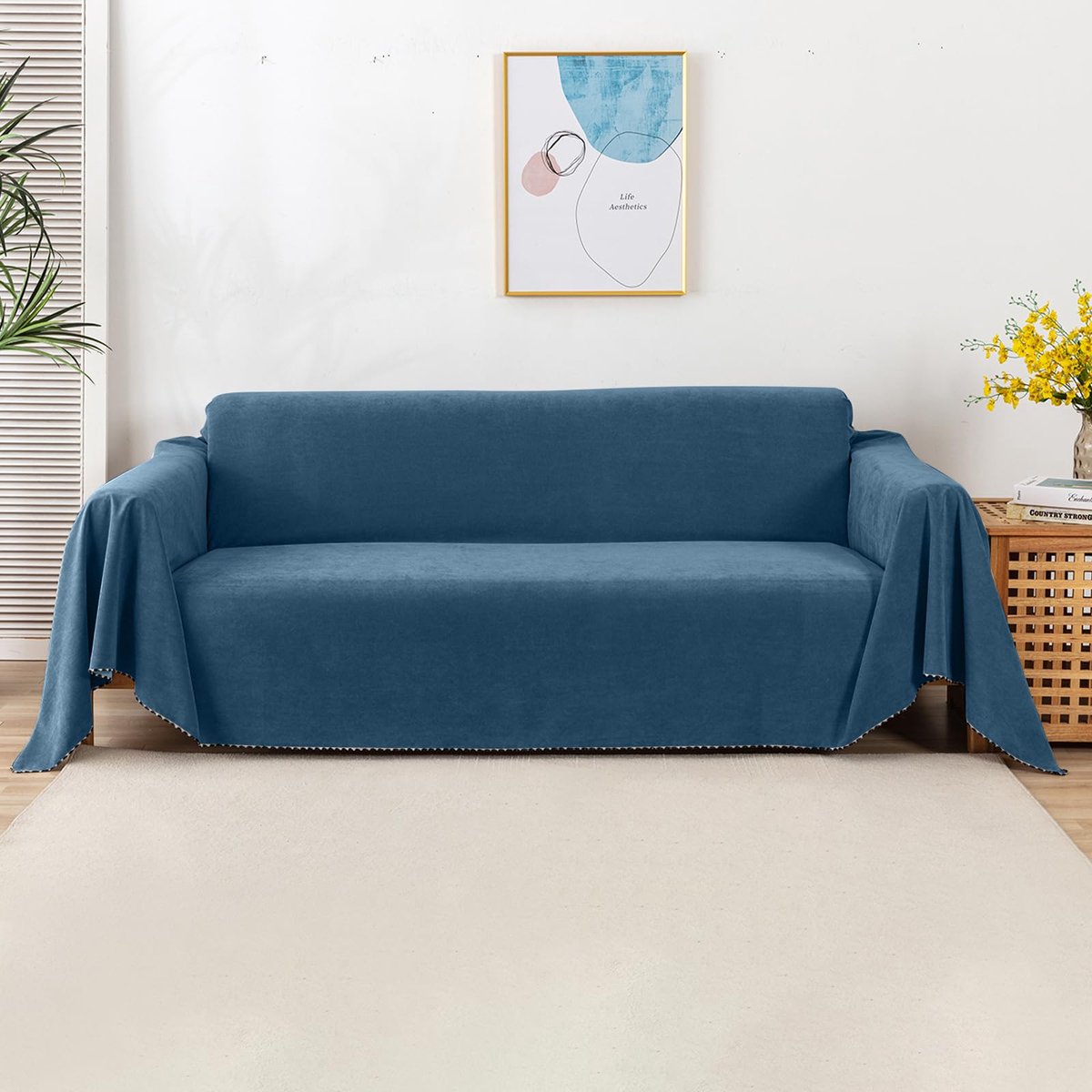 eenvoudige bankplaid 1/2/3/4-zits zachte decoratieve plaids voor de bank ademende zachte deken sofabeschermer voor bankstellen, bank, slaapbank en fauteuil, 180 x 90 cm, donkerblauw
