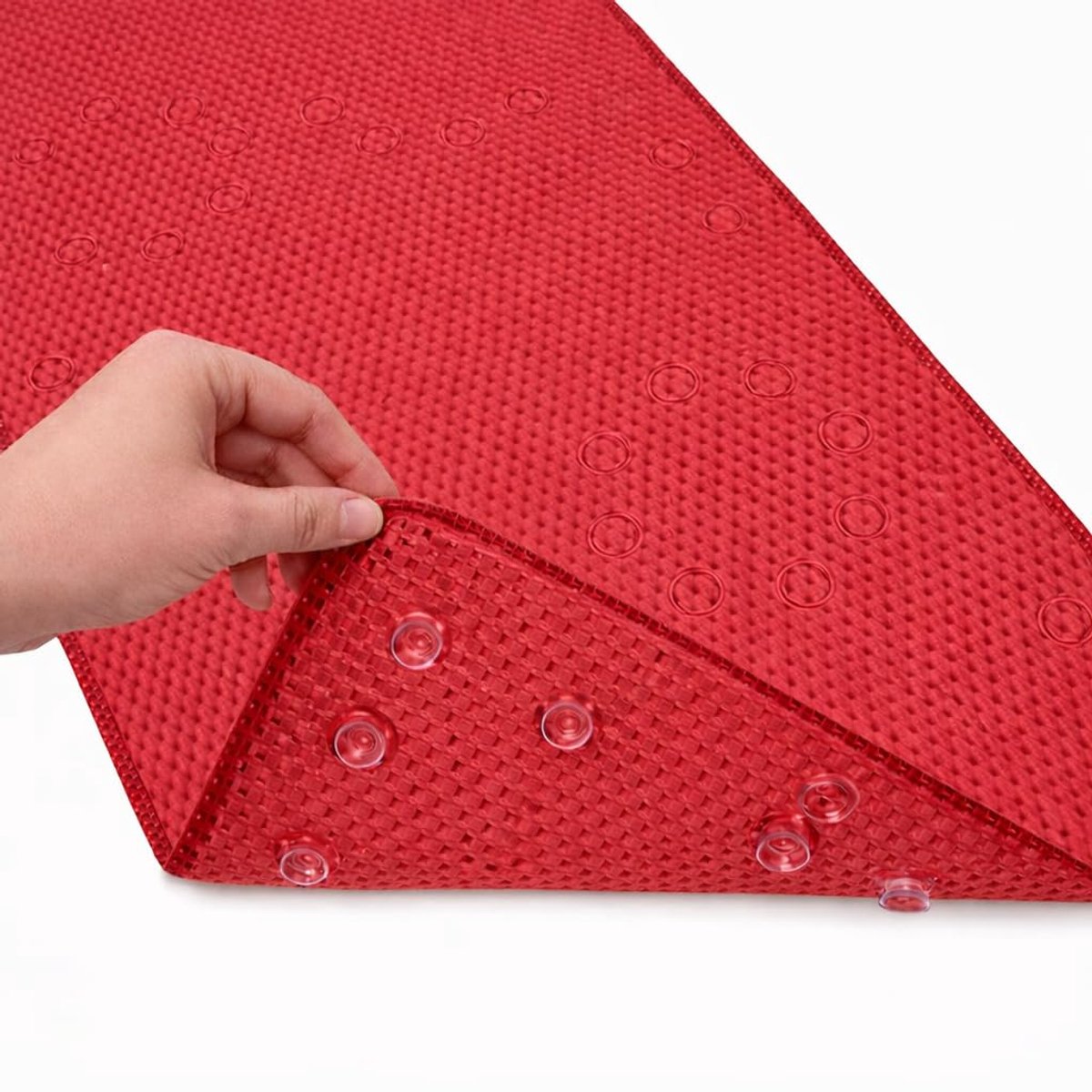 Badmat Antislip, zachte schuimrubberen badmatten voor badkuip, badmat met afvoergaten, zuignappen; 91 x 43 cm, rood