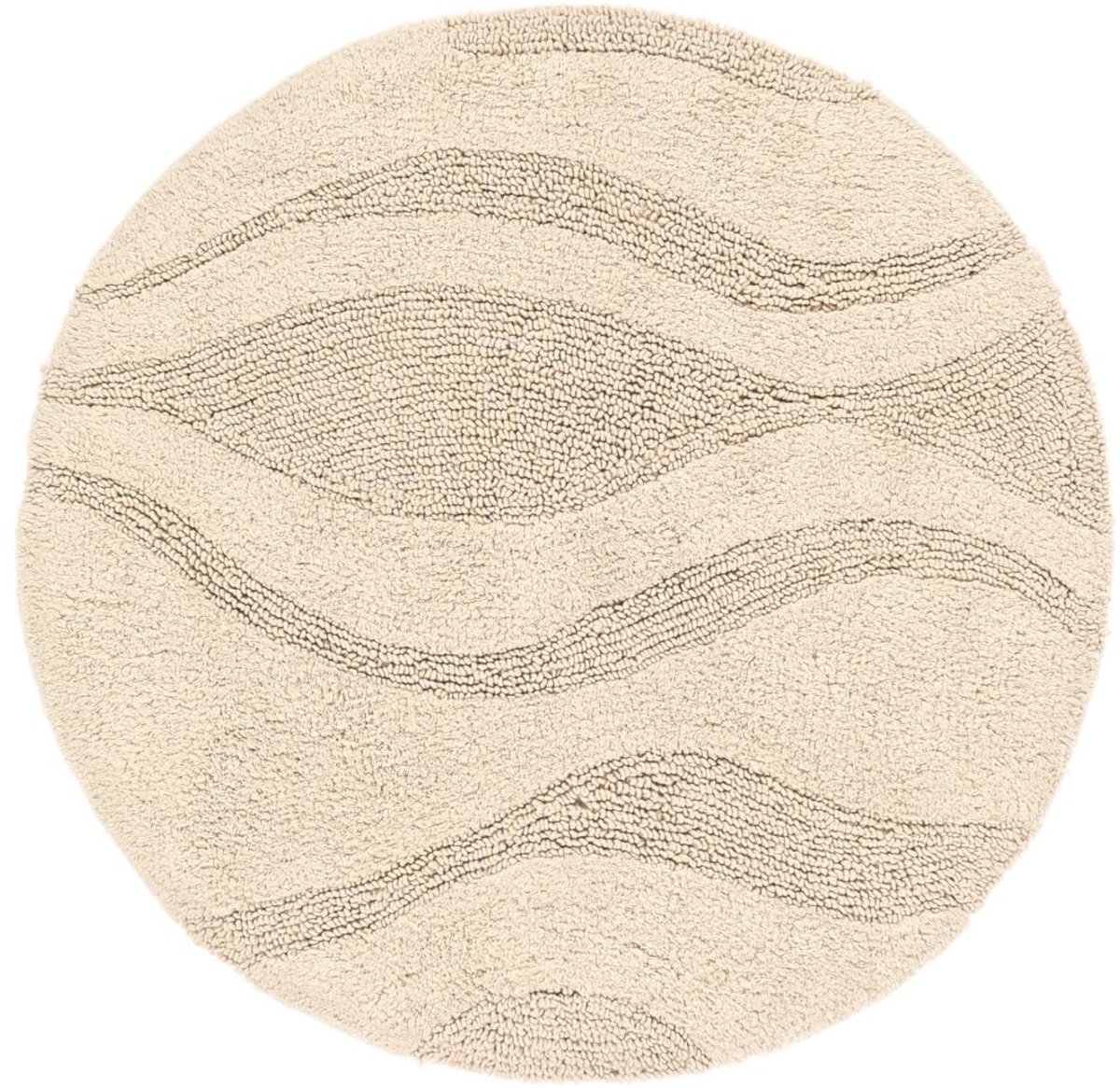 Badmat, Moderne, Ø 90 cm, Rond, Laagpolig, Machinewas, Crème wit Beige