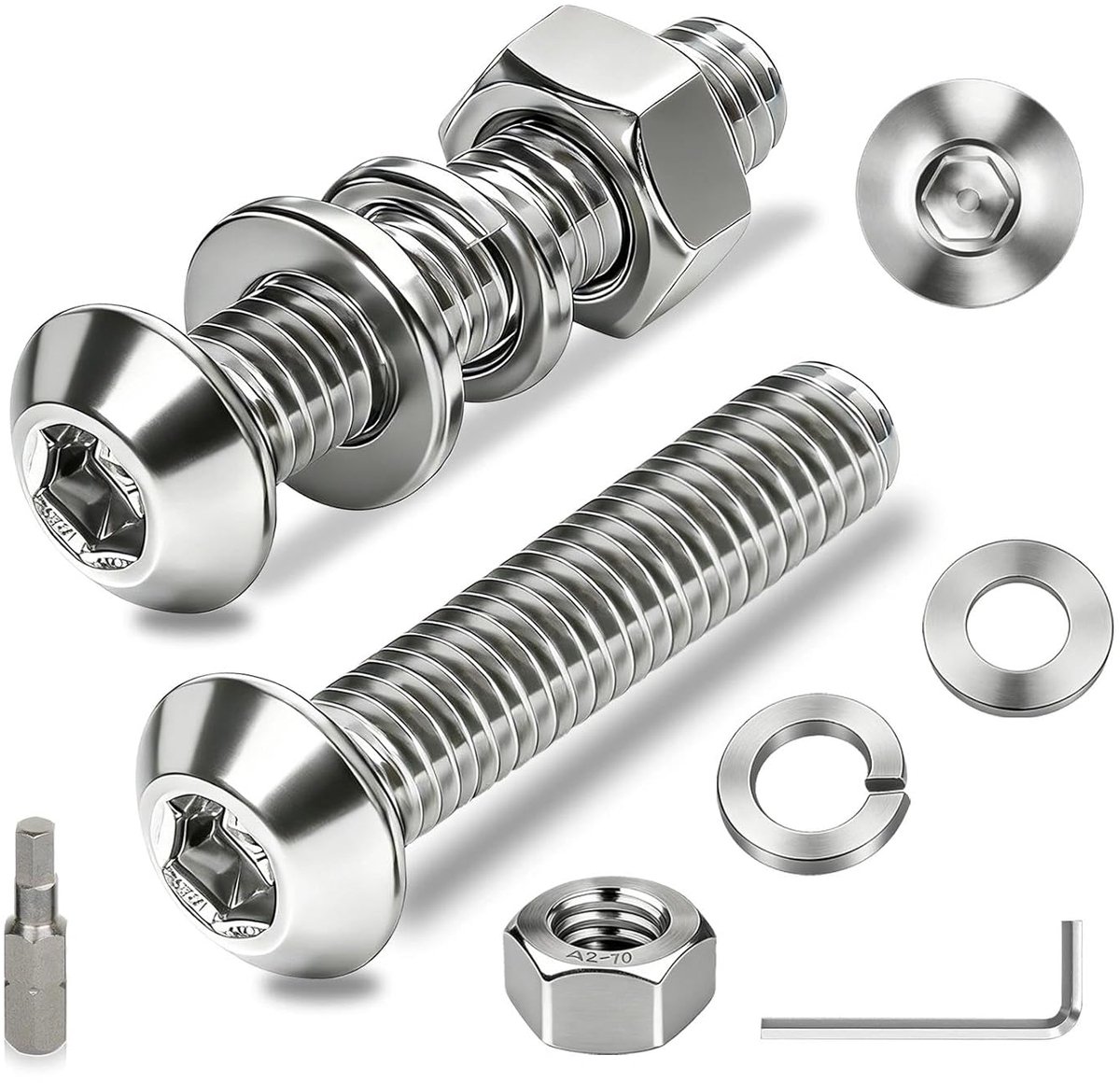 50 stuks M3 schroevenset, lenskopschroeven, M3 x 40 mm, platte kopschroeven, binnenzeskant, roestvrij staal, A2 V2A, ronde kopschroeven, schroefdraadschroeven met moeren en sluitringen voor