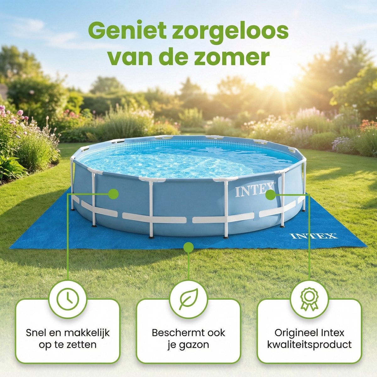 Intex Rond Prism Frame Zwembad - 366 x 76 cm - Grijs - Inclusief Pomp - Onderhoudspakket - Solar Mat - Grondzeil - Solarzeil - 6-delig