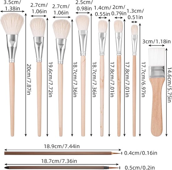 10 Stks Aardewerk Glazuur Borstels Keramische Borstels Set Mop Borstel Voor Acryl Aquarel Penseel Schilderen Geit Haar Blending Borstel Onderglazuur Borstel Voor Aardewerk Wol Art Tool voor Olie Acryl — afbeelding 5