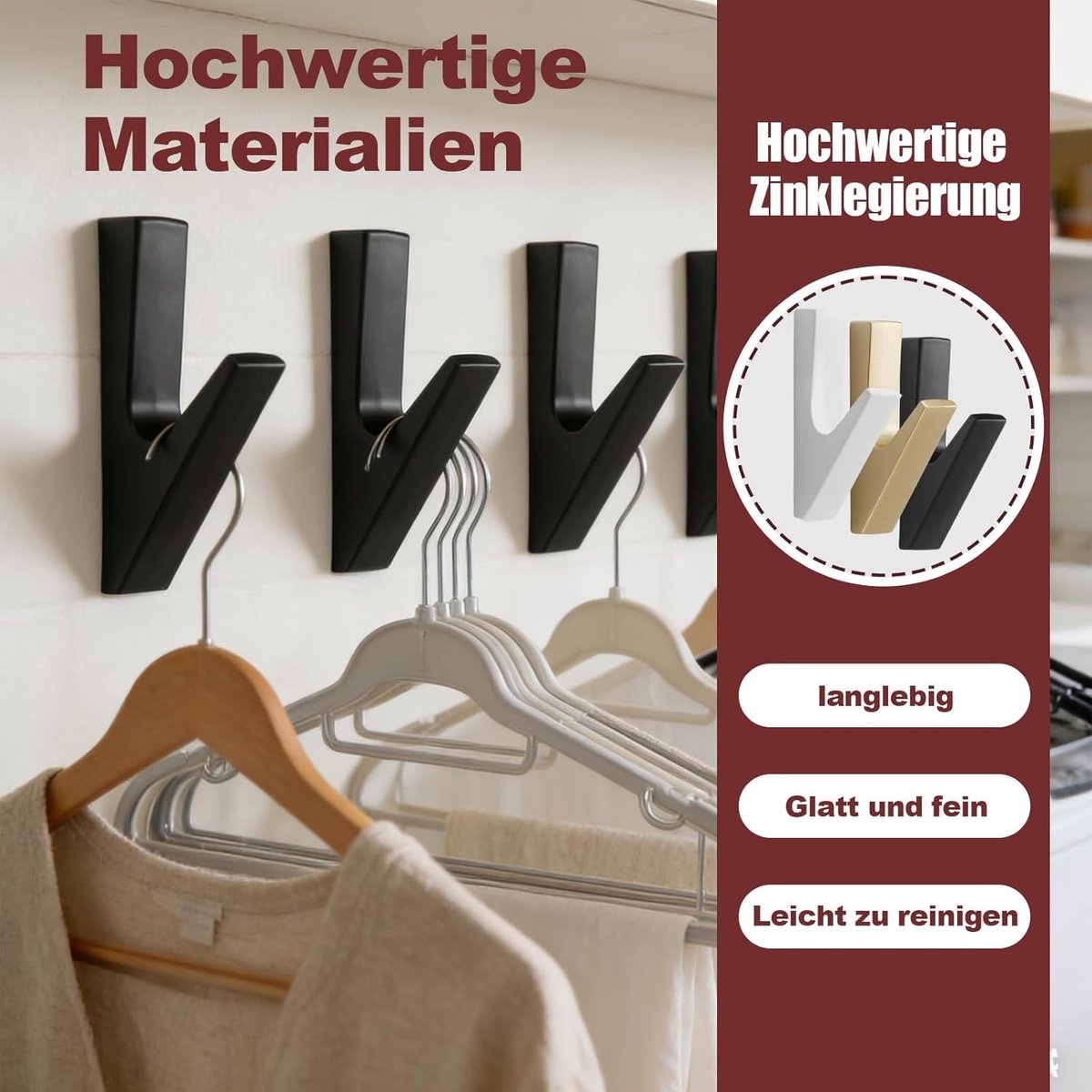 garderobehaken, garderobehaken, gadrobenhaken, Y-vorm met verborgen montage, universeel inzetbaar voor hal, badkamer, slaapkamer, keuken en akoestische panelen (5 artikelen, wit)