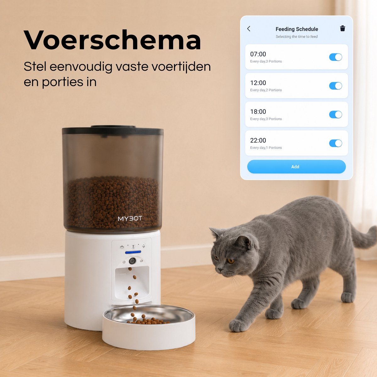 MYBOT Automatische Voerbak met Camera - Kat en Hond - Voerautomaat 4L - Met App en Spraakopname - Voor Droogvoer - Wit - P4 thumbnail 5