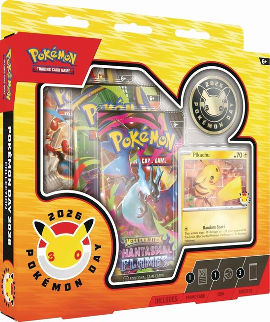 Pokémon Kaarten - Pokemon Day 2026 Collection - Booster Bundle - 3 Booster Packs - 30 Kaarten Totaal + 1 Foil Promo Kaart met Pikachu en een Pokémon Day stempel - TCG - Pokemon Box - Pokemon Cards - Pokemon Speelgoed - Pack