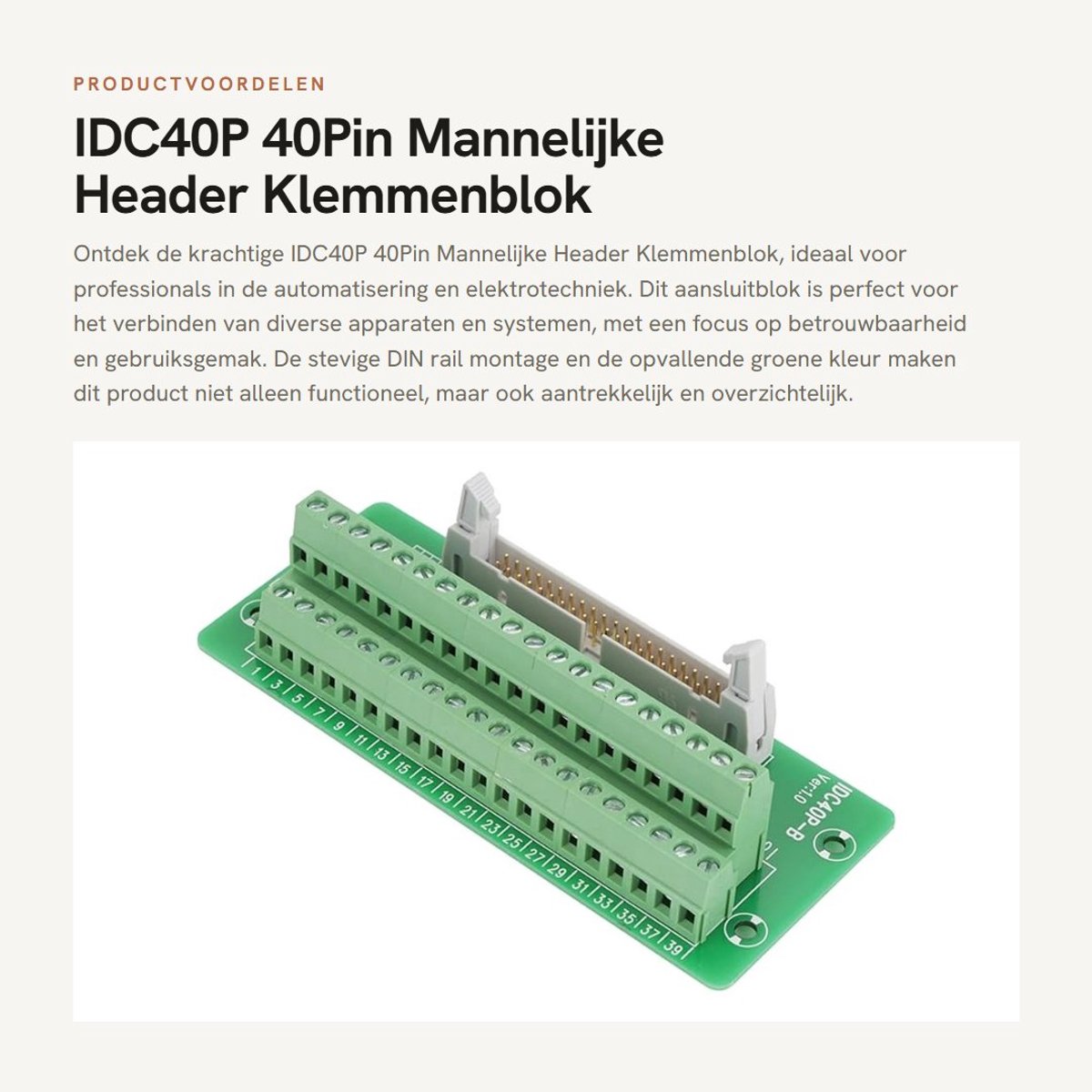 Dailygoods IDC40P 40Pin Mannelijke Header Klemmenblok - Groen - Rail Montage - Betrouwbare aansluitingen - Geschikt voor diverse...