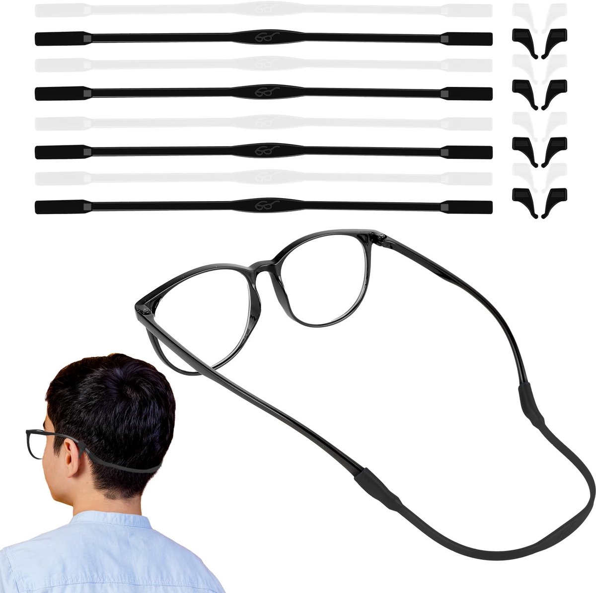 Dailygoods- Brillenband 8 Stuks - Siliconen Antislip - Oor Grip Haken - Verstelbaar - Elastisch - Duurzaam en Comfortabel - Brillenkoord