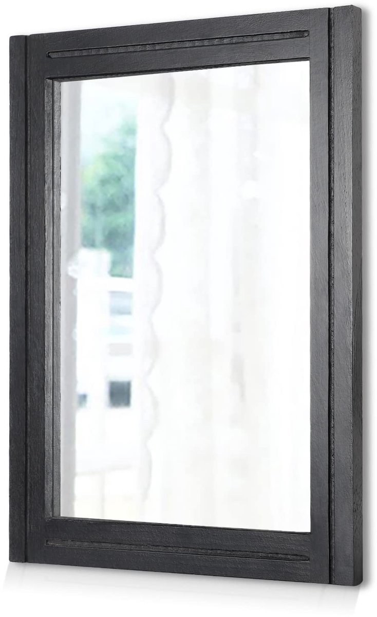 Dailygoods - AAZZKANG Grote Rustieke Spiegels voor Muur Zwart 26"x18" Rechthoek Hout Ingel