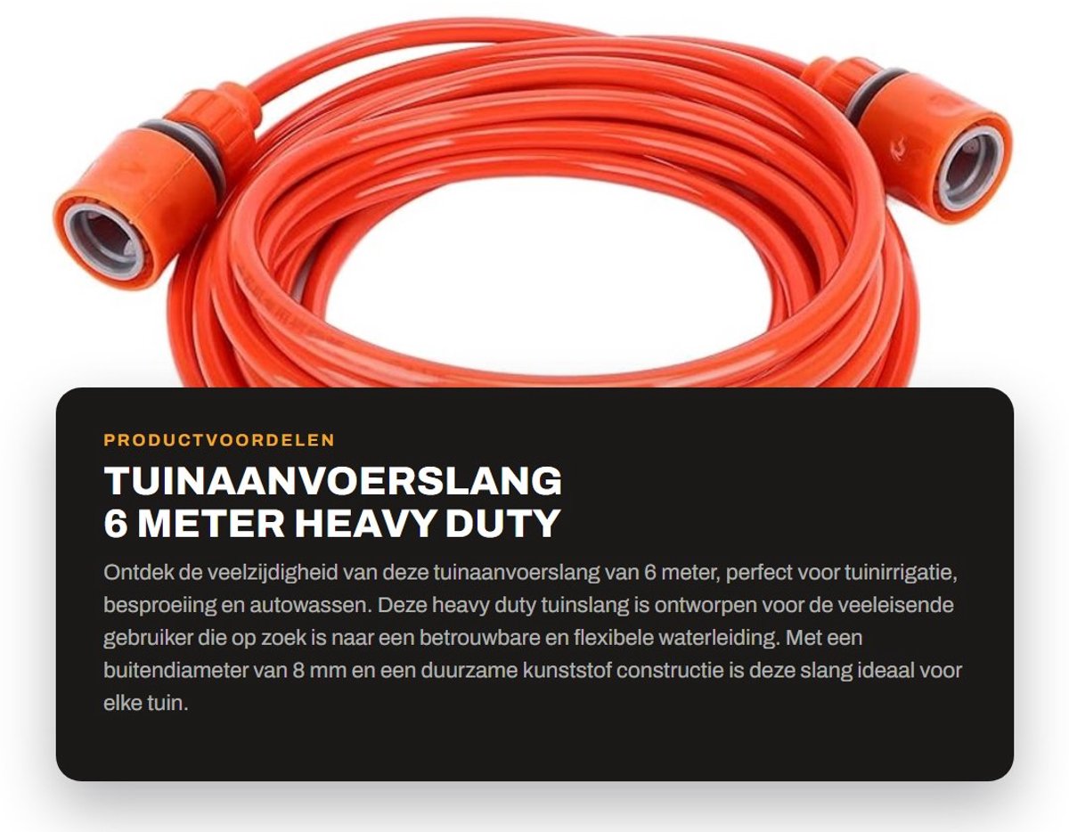 Dailygoods- Tuinaanvoerslang 6M - Kunststof - Hogedruk - Tuinslang - Tuinirrigatie - Snelle connector - Slijtvast