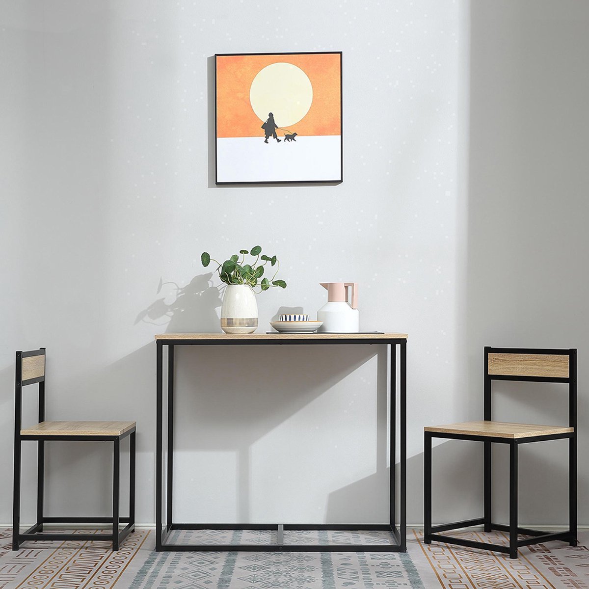 Pugsdrly Eettafelset met 2 stoelen - compacte set voor eetkamer, woonkamer en keuken - met metalen frame