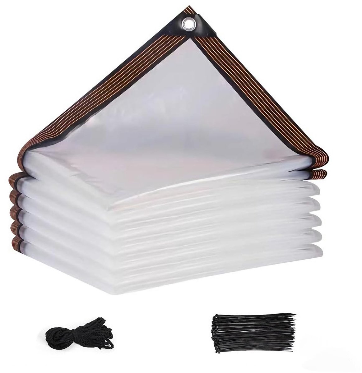 Dailygoods - 2 x 3 m waterdicht zeil voor buiten met ingestanste ringen, transparant zeil van PE-kunststof, met 5 m SOGA en 25 kabelbinders, robuust, opvouwbaar, tarpaulin luifel, voor camping, kassen
