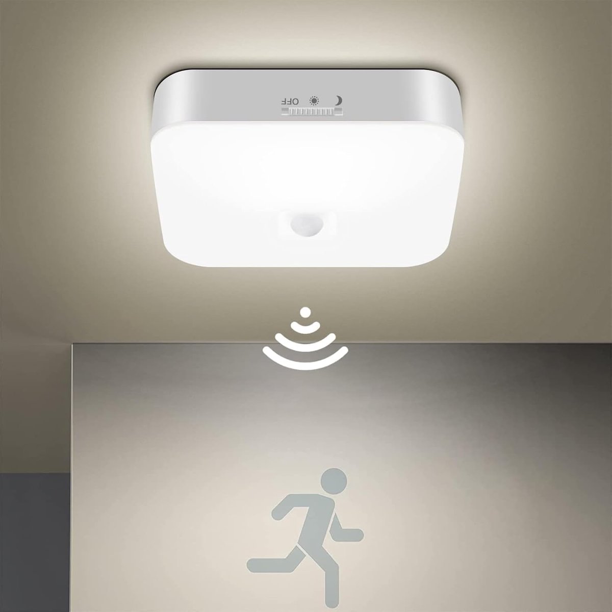 Lzwintrading - Plafondlamp met Bewegingssensor - LED Plafonniere - Oplaadbare Draadloze Batterijlamp - 7000 mAh Dimbaar Badkamerlamp - Plafond Lamp - Plafondlampen voor Badkamer Slaapkamer Kinderkamer Woonkamer - Wit