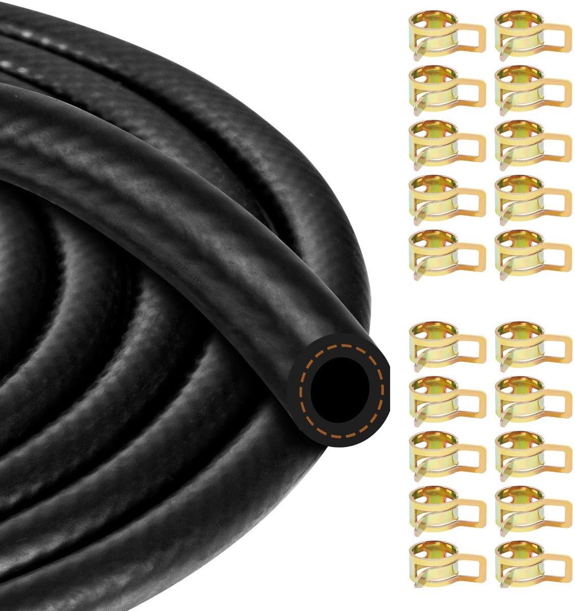 Dailygoods - Brandstofslang 10 mm x 6 meter - Zwarte benzineslang met slangklemmen