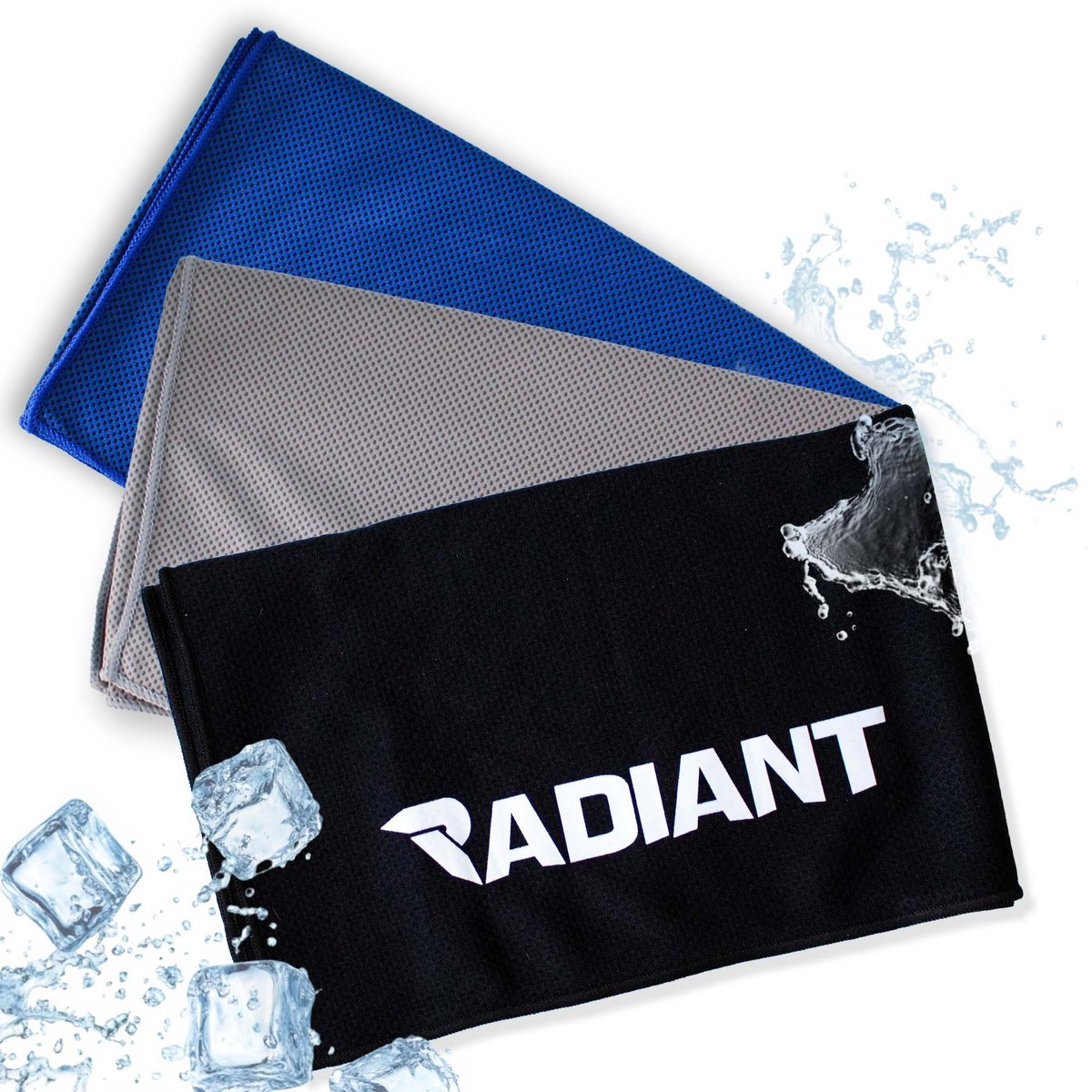 Radiant - verkoelende handdoek - 3 stuks - Sneldrogend - 100x30cm - Zwart/Grijs/blauw - Outdoor en Indoor sporten - Backpacken en Reizen - coolingtowel - ijshanddoek - koelhanddoek - yoga - tennis - pilates